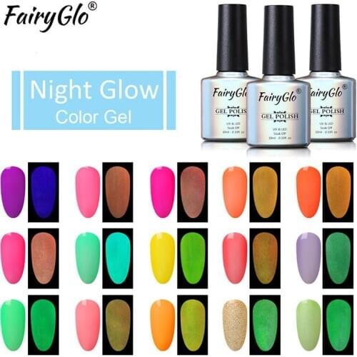 FairyGlo 10ML Night Glow in the Dark Fluorescent UV Gel Nail Polish Soak Off Gel Polish Semi Permanent Luminous Paint Varnish