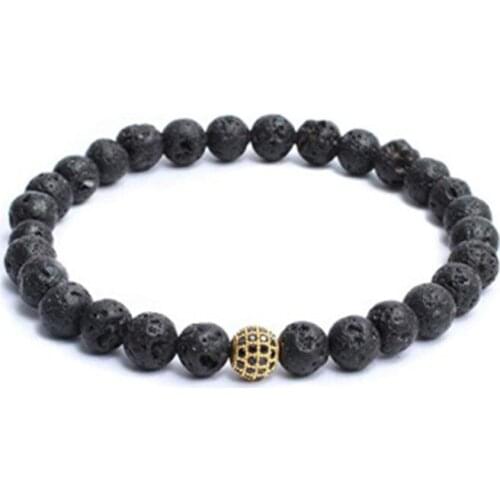 GVUSMIL Round Black CZ Zircon Pave Lava Weaving Bracelet Men Beads Weaving Bracelet Homme Adjustable Dropshipping