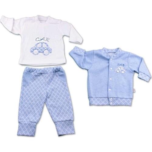 Jaju Baby, Blue-White Car Patterned 3-Piece Baby Set