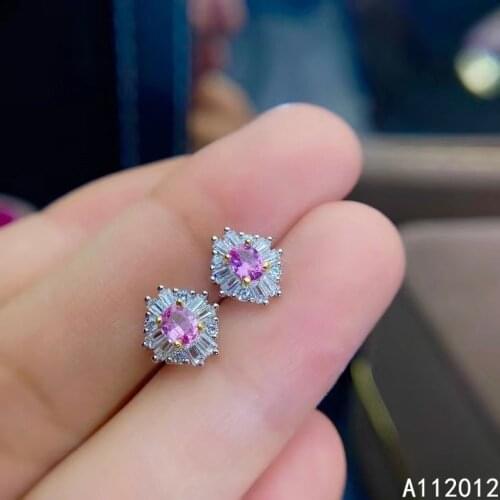 KJJEAXCMY fine jewelry natural pink sapphire 925 sterling silver luxury girl earrings new Ear Studs support test hot selling