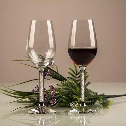 Classic Wedding Wine Glass Cup With Rhinestone Filling handle Gift Box Packing Wine Goblet Set Glassware Wedding Party Gifts F2
