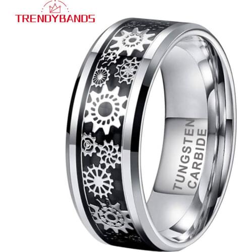 8MM Engagement Rings Tungsten Wedding Bands Fashion Jewelry For Men Women Gear Inlay Comfort Fit