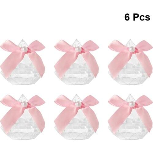 6pcs Clear Diamond Shape Candy Box Transparent Candy Storage Box Bowknot Decorative Candy Gift Box Wedding Party Candy Decor