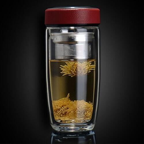 Creative Double Wall Heat-Resistant Water Bottle Car Mounted Scald Proof Glass Tea Cups Stainless Steel Filter Tea Tumbler