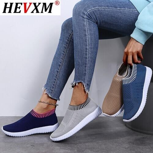 Women Shoes Knitting Sock Sneakers Women Spring Summer Slip On Flat Shoes Women Plus Size Loafers Flats Walking krasovki Famela