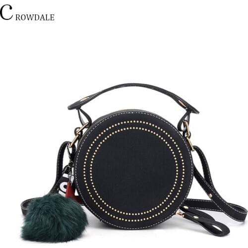 CROWDALE Round Crossbody Bags Women Handbags Rivet Pu Leather Messenger Bags Purse ladies Shoulder Bag Circle Cute Star Pendant