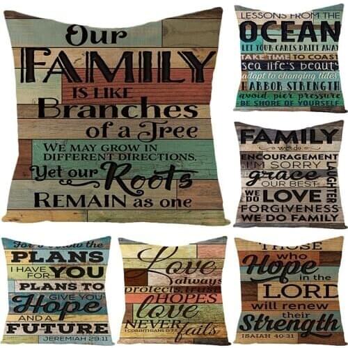 Hot Retro Decorative Linen Pillowcase English Letters Phrases Wooden Board Print Cushion Covers Sofa Seat Throw Pillows Cover