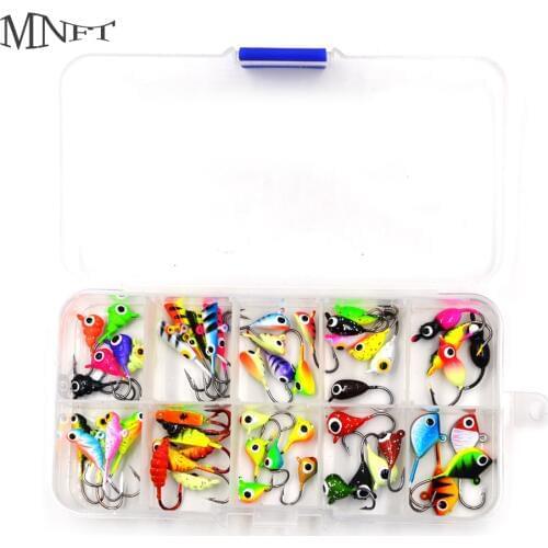 MNFT 54Pcs/Boxed Ice Fishing Lure Maggot Worm Winter Ice Fishing Lures Mini Metal Bait Hard Lure for Bass Pike Trout Walleye