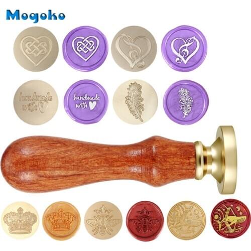 Mogoko 1x Music Heart Sealing Wax Stamps Retro Wood Classic Wax Seal Stamp Gift Box Cards Envelope Decor Bee With Crown Feather