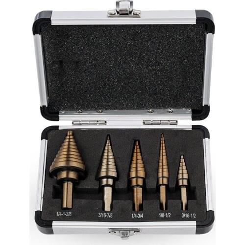 Vastar 5pcs Inch Hss Cobalt Step Drill Bit Set Multiple Hole 50 Sizes with Aluminum Case