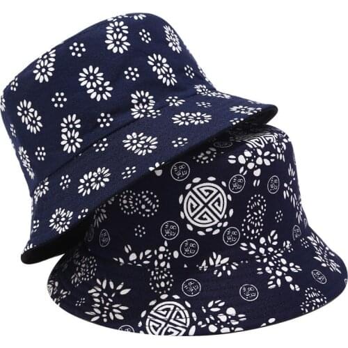 New Fisherman Hat Mens Panama Cap Retro Ethnic Blue White Porcelain Printing Unisex Bucket Hat Outdoor Trend Sun Protection Hat