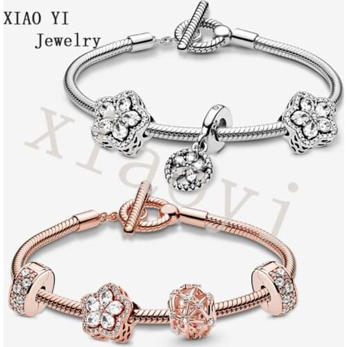 XIAOYI 2020 NEW S925 Winter snowflake pendant Christmas gift T-shaped snake-bone bracelet European Wedding jewelry good quality