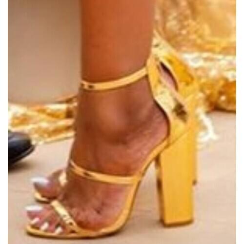 New Women Wedding Sandal Ankle Strap Sandal Open Toe High Heels Dress Bling Pump Gold Sandals Peep Toe Chunky Heels