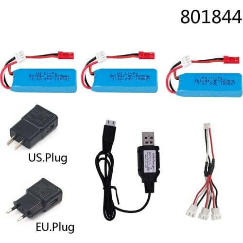 Upgrade 2S 7.4V 520mAh 20C Lipo Battery with USB Charger cable for WLtoys K969 K989 K999 P929 P939 XKA600 RC Car toy model parts
