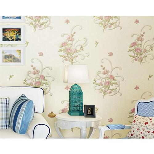 Beibehang Pastoral deep pressure embossed large flower wallpaper warm bedroom full of wallpaper roll wallpapers for living room