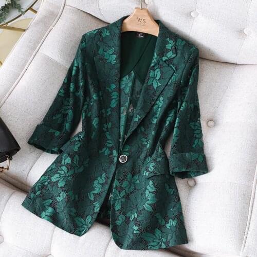 Jacket Coat Formal Blazers Lady Office Work Suit Pockets Jackets Slim Black Lace Outerwear Women Blazer Femme Elegant Top