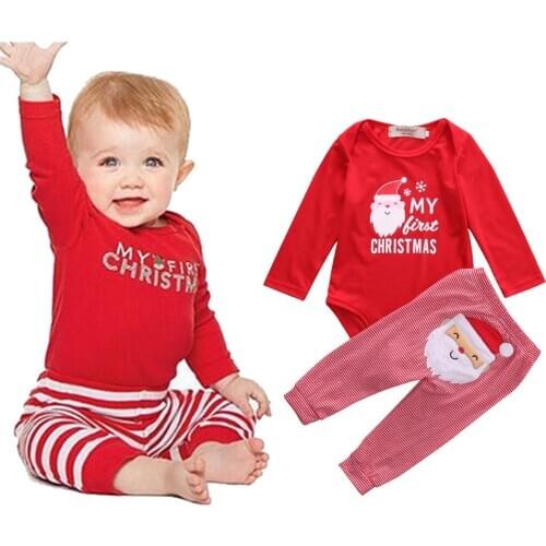 Baby Girls Christmas Romper Girl Stripe Long Pants Newborn Clothes Boy Xmas Outfits Set Infant Overalls Boys Christmas Pajamas