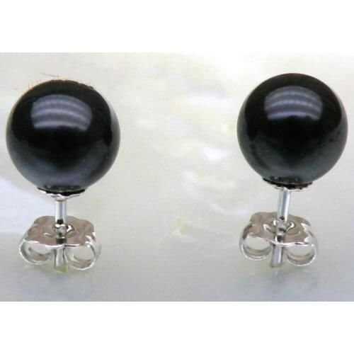 925 silver match AAA+++ 7.5mm perfect round black akoya pearl earring