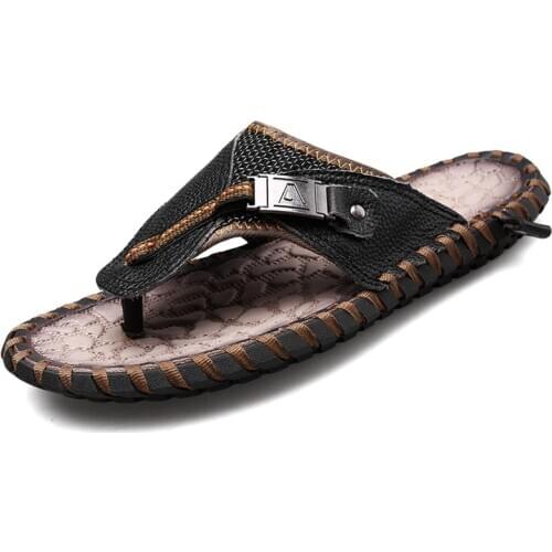 Mazefeng Brand PU Leather Summer Men Slippers Beach Sandals Comfort Men Casual Shoes Fashion Men Flip Flops Footwear Size 38-48