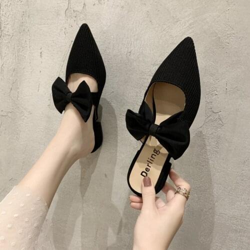 Pointed Toe Slippers Casual Low Flat Shoes Female Slides Butterfly-knot Loafers Slipers Women Soft Luxury Cover