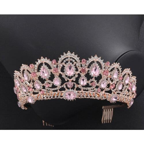 FORSEVEN Luxury Delicate Shining Rose Gold Crystal Tiaras Crowns Diadem Hair Combs Bride Bridal Wedding Party Headpieces