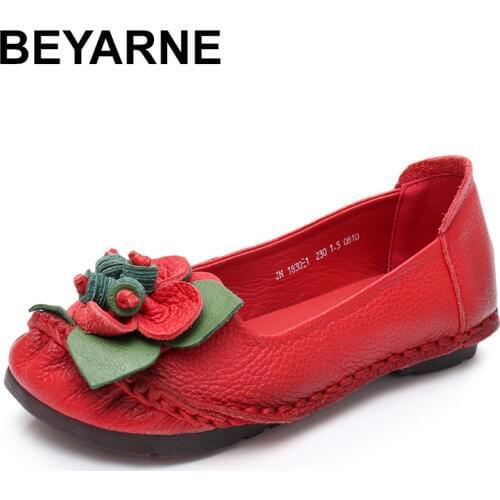 BEYARNENew Type Comfortable Breathable Leather Single Shoes Shallow Mouth Soft Bottom Retro Handmade Womens Shoes size35-40E800
