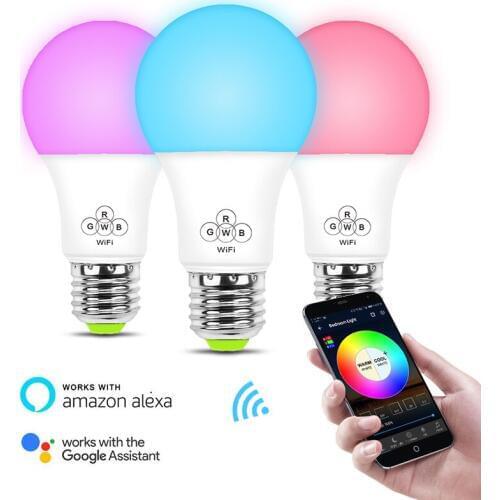 Smart WiFi LED Light Bulb EC27 7W/4.5W Wireless Mobile Remote Control RGBW Colorful Home Christmas Light Work with Alexa Google
