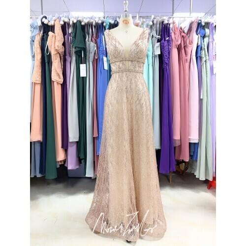 Champange Evening Dress 2020 New fashion elegant beaded V-neck luckgirls Customizable fashion prom Dress mocini tailor