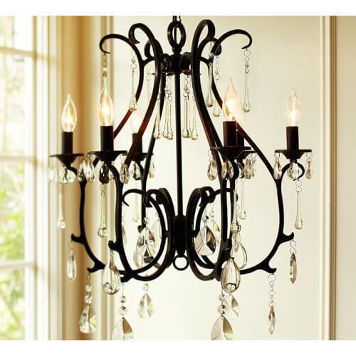 Vintage 60cm candle Iron Multiple Chandelier rural country ceiling light crystal E14 lamp lighting dining room bedoom ZX18