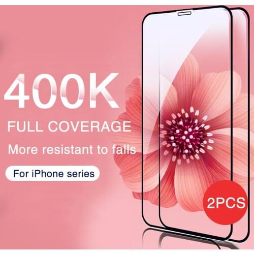 2Pcs 400K Full Cover Tempered Glass OnFor iPhone 12 11 Pro XS Max X XR Screen Protector iPhone 8 7 6S 6 Plus SE Protective Glass