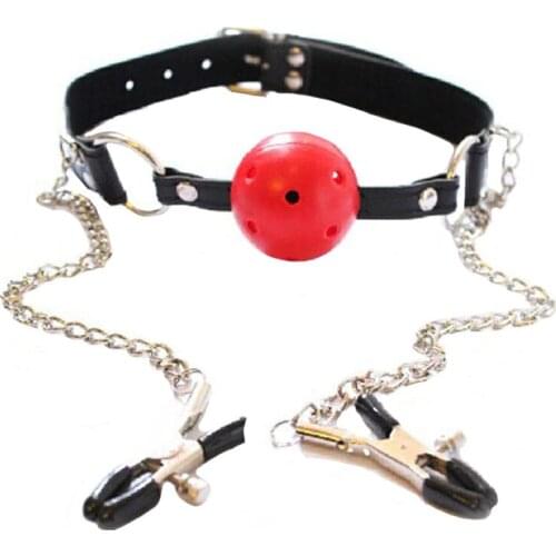 Nipple Clamps Fetish Bondage Erotic Toys Adult BDSM Toys PU Leather Mouth Gag Ball Oral Sex with Chain Nipple Clips Breast Clip