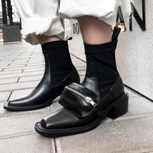 2021 New Women Real Leather Ankle Boots Thick Bottom Shoes Woman Winter Warm Shoes Fashion Cool Footwear