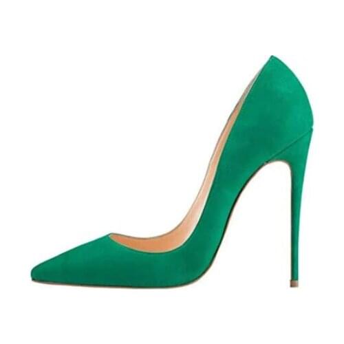 2021 Spring Fashion High Heel Flock Material Womens Pointed Party Wedding Shoe For Woman Plus Size Heels 12cm Green Color 31