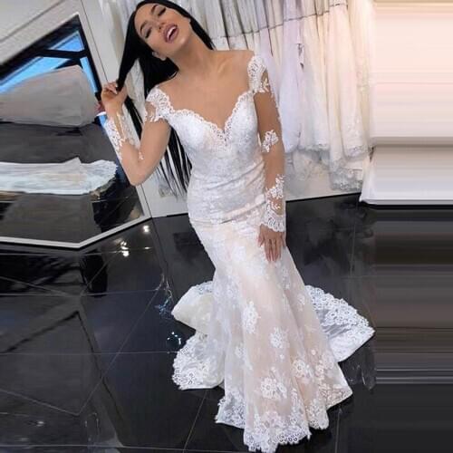 Vestidos De Noiva Long Mermaid Wedding Dresses 2020 Soft Tulle Elegant Lace Appliques Bride Gown Boho Bridal Gown Princess Dress
