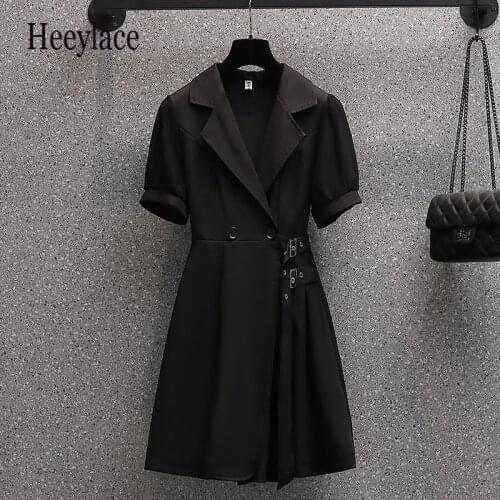 Plus Size Office Ladies Summer Elegant Midi Dresses 2021 Notched V Neck Short Sleeve V Neck High Waist A-Line Vestidos De Fiesta