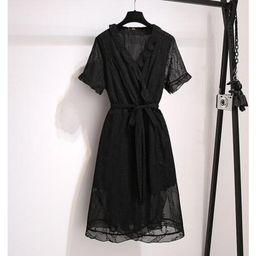 150Kg Plus size womens summer loose short sleeve doll collar dress bust 155cm 6XL 7XL 8XL 9XL 10XL French fashion waist dress