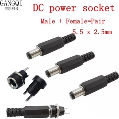 10/5/1Pairs 5.5 x 2.5mm DC Power Male Female Socket Adapter Connector DC Power Plug Jack Supply Panel Mount Connectors 5.5*2.5mm