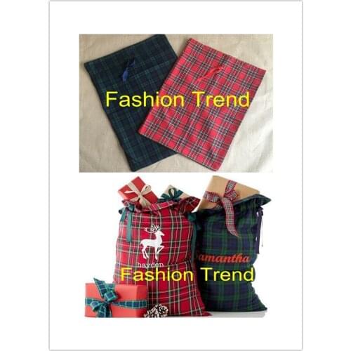 10pcs/lot New arrival plaid santa sack soft polyester 50*70cm plaid Christmas santa gift bags for wholesale good quality