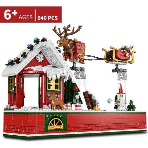 2021 City Creative Street View Series Flying Santa Claus Christmas House Sleigh Elk Building Blocks Bricks Toys Gifts