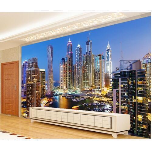 3d wallpaper for room Dubai night view living room background wall photo 3d wallpaper 3d customized wallpaper