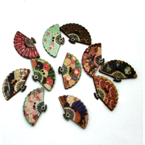 50pcs Mixed Fans Wooden Sewing Buttons For Clothing Needlework Scrapbooking Wood Botones Decorative Crafts Diy Accessories