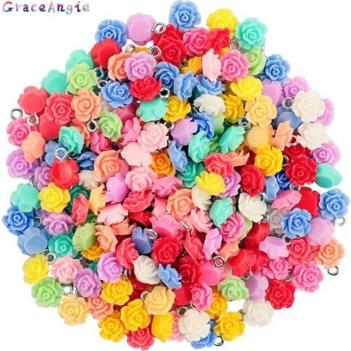 50pcs Random Mix Color Resin Flowers Charms For Child Drop Earrings Charms Mix Pendant For DIY Bracelet Necklace Jewelry Making