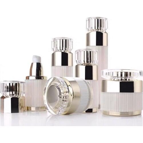 50Pcs 10/30/50g White Acrylic Refillable Cream Jar and 15/30/50/120ml Pump Sprayer Bottles for Travel Makeup Facial Cream Lotion