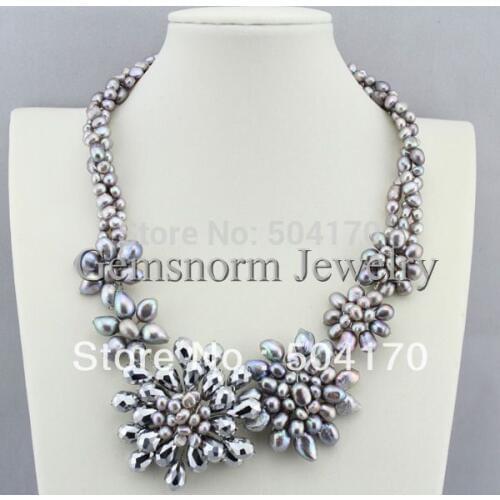 Free Shipping! Handmade Pearl Flower Necklace Fashion Gray Fancy Necklace FP227