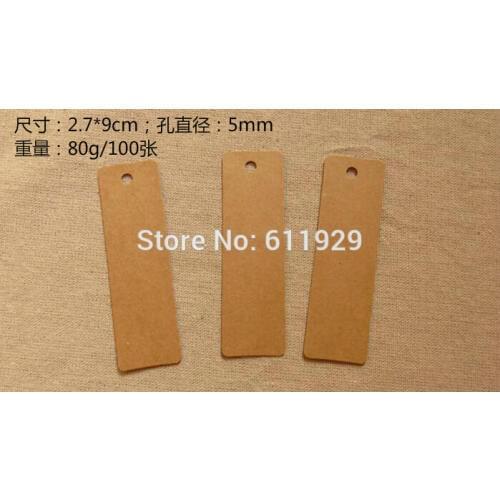 Free shipping wholesales blank kraft paper tags 2.7x9cm/baking packing labels/gift price tags/garment printed tags 400 pcs a lot