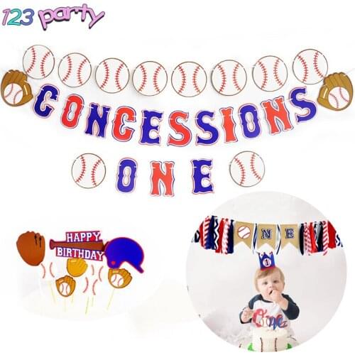 Baseball theme happy birthday party decoration kid cake topper banner baby shower party supplies first birthday baseball ONE hat