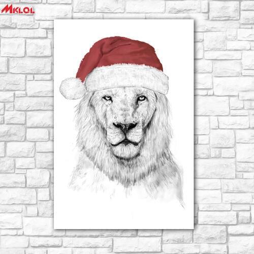 Large Wall Art, santa lion ,Restaurant study Bedroom Decor Wall oil Painting Print Nice wall picture for living room no frame