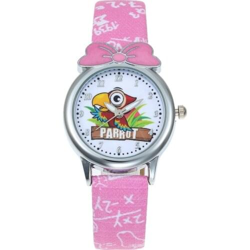 Fashion Cartoon style Womens Childrens Parrot Watches Kids Student Casual Sportsboys girls Quartz Leather strap Wrist Watch