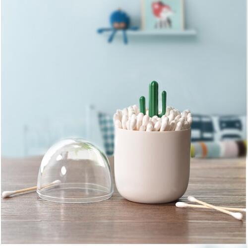 Cotton Swab Holder Plastic Cactus Shape Toothpick Holder Q tips Container Toothpicks Storage Organizer Mini Tree Decorated