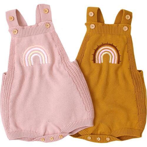 Baby Bodysuits Autumn Newborn Girls Body Tops Rainbow Embroidery Cotton Knitted Infant Kids Jumpsuits Clothes Toddler Costumes